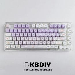 Accessoires kbdiy 142 touches moa profil pbt dyesub keycaps de lapin violet mignons pour les claviers de jeu mécaniques pour GMK67 GMK64 GMK61