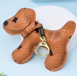 Accessoires porte-clés longes créativité mignon chien sac pendentif charme bijoux porte-clés pour hommes mode cuir PU fleur grille conception porte-clés en métal