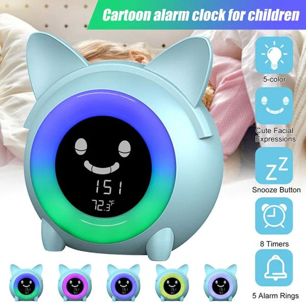 Accessoires Enfants Child Alarm Alarm Sleep Training Horloge Colorful Night Light Digital Wake Up Clock with Tempet Temperle Nap Timer For Bedroom
