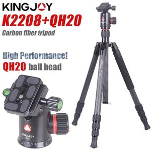 Accessoires KINGJOY officiel K2208 + QH20 professionnel en Fiber de carbone caméra trépied monopode Dslr pour les modèles Movil Flexible Stativ SLR DSLR