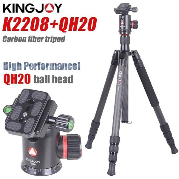 Accessoires KINGJOY officiel K2208 + QH20 professionnel en Fiber de carbone caméra trépied monopode Dslr pour les modèles Movil Flexible Stativ SLR DSLR