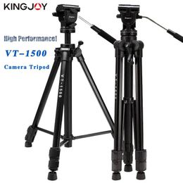 Accessoires KINGJOY VT1500 trépied pour support de caméra vidéo support de caméra Portable en aluminium avec tête panoramique/inclinaison à 3 voies pour spectacle en direct 3 sections