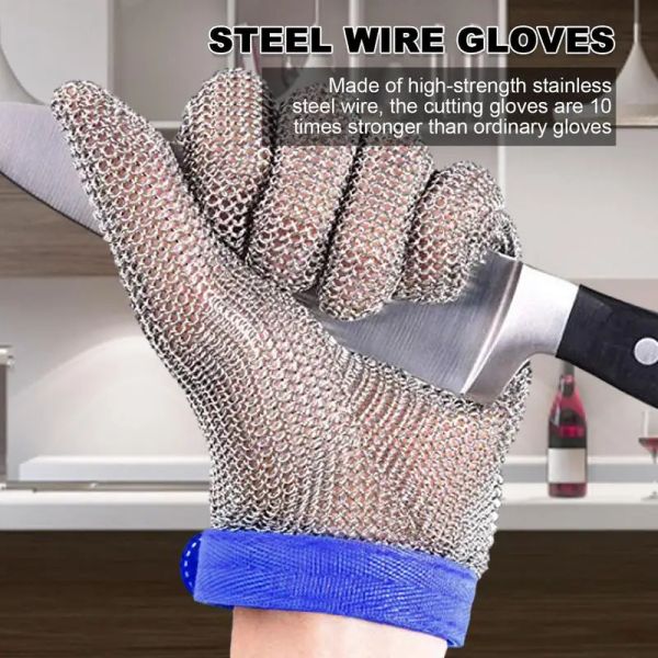 Accessoires de cuisine gants de boucher en acier inoxydable gants coupés gants alimentaires tissés de niveau 5 gants métalliques en maille métallique de protection anti-tronçon pour la pêche