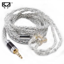 Accessoires KZ Câble d'écouteurs 8 Core Silver Blue Hybride 784 CORES CORRE Câble de mise à niveau plaqué en argent pour KZ DQ6 Zax ZS10 Pro ZSN ZSX