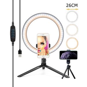 Accesorios Anillo de luz LED para video con trípode de 10 pulgadas Soporte para teléfono Selfie Ringlight para Youtube Maquillaje Video Iluminación en vivo Fotografía