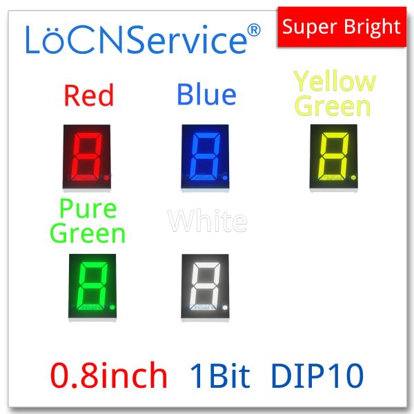 Accessoires locnservice 30pcs 0,8 pouce de tube numérique Affichage de tube numérique 1 bit jaune rouge vert bleu blanc anode commune / cathode 7 segment 0,8 pouce