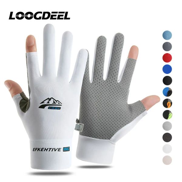 Accessoires Loogdeel Sun Protection Glace de pêche en soie Gants femmes hommes anti-aslip respirant antiv deux doigts sports cyclistes gants de course