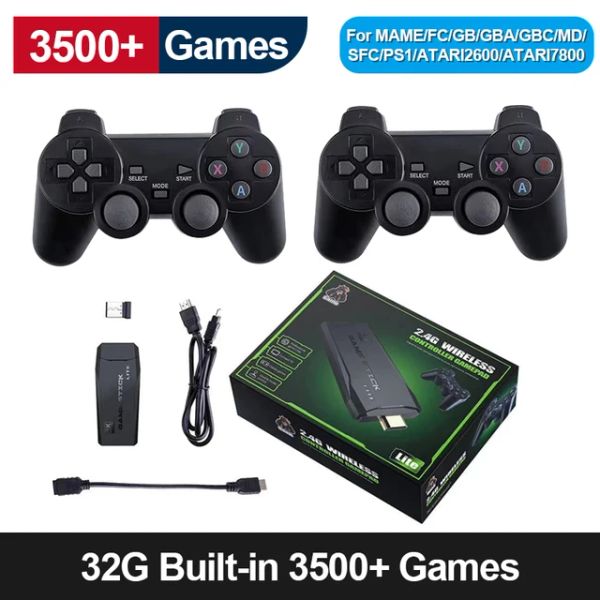 Accesorios M8 Consola de videojuegos 2.4G Doble controlador inalámbrico Juego Stick 4K 10000 Juegos 64 GB Juegos retro para PS1/GBA Dropshipping