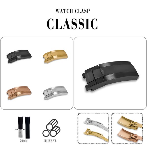 Accessoires marché bracelet en caoutchouc coude eau fantôme GMT double convexe bande courte 20mm en acier inoxydable boucle pliante en acier boucle de montre