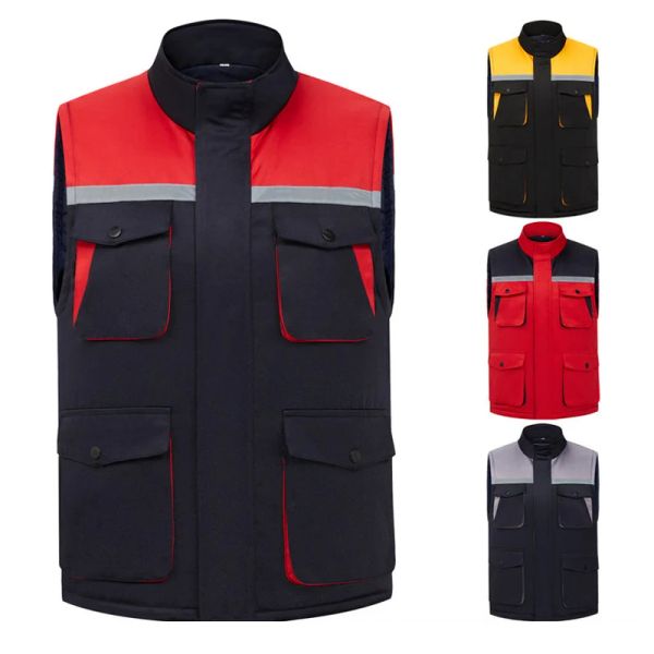 Accessoires Men d'hiver Chauffeur de pêche extérieure Polyester Veste de travail sans manches Réflexion Veste de travail multi-poches Multi poches