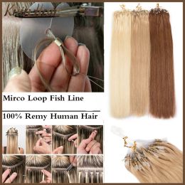Accessoires Micro Loop Vislijn Rechte Haarverlenging Mirco kralen Ring Fusion Keratin Invisible Remy Real Human Hair For Women 50G/Set