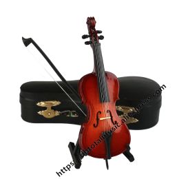 Accessoires Mini Cello Model met standaard en koffer Miniatuur Cello Muziekinstrument Replica Ornamenten Kerstcadeau Woondecoratie Cadeau