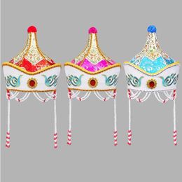 Accessoires Mongoolse kostuumaccessoires vrouwen rode mongoolse hoed mooie mongoolse stage dance cap prinses cosplay hoofddeksel