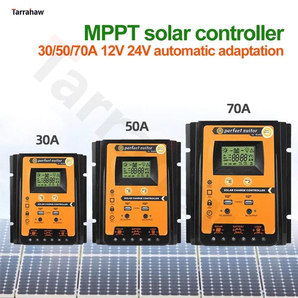 Accessoires Contrôleur de charge solaire MPPT 12 V 24 V 30 A 50 A 70 A Contrôleur de cellule photovoltaïque Régulateur de batterie de panneau solaire 2 USB 5 V Écran LCD