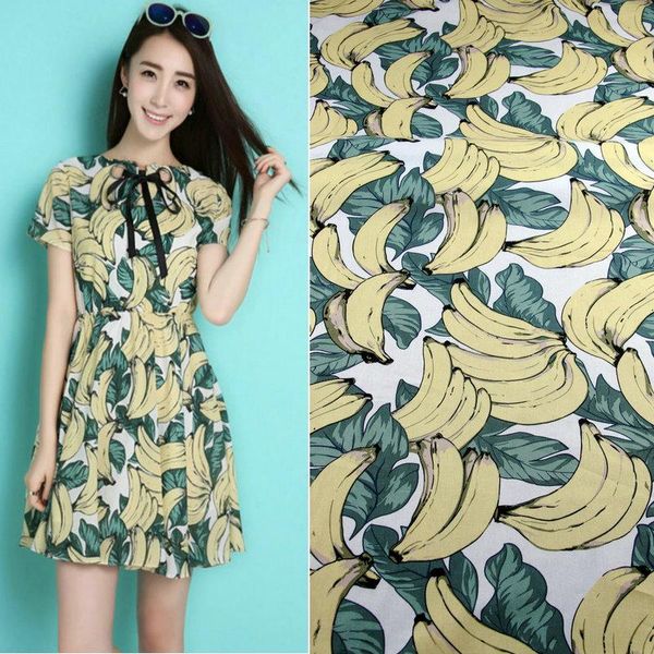 Accessoires Tissu en popeline de coton pur naturel imprimé banane, largeur 145cm, vêtements de marque personnalisés, chemise rigide, tissu à coudre pour robe