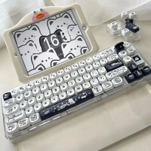 Accessoires Rien Cat Design Black White Keycap pour Cherry Switch 64 68 75 87 98 104 Alice Ergo Mechanical Keyboard Moa Profil PBT Key Cap