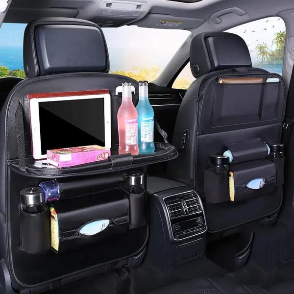 Accesorios Nuevo almacenamiento universal para asiento trasero de automóvil con mesa de comedor Organizador de respaldo de asiento de automóvil Bolsa de almacenamiento Protector de soporte de viaje Organizador de automóvil