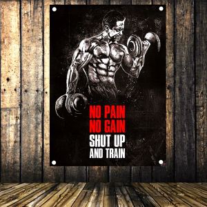 Accessoires NO PAIN NO GAIN SHUT UP AND TRAIN Exercice Fitness Bannière Drapeau Bodybuilding Sports Affiches inspirantes Tapisserie Gym Décoration murale