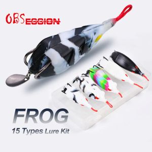 Accessoires Obsession 5pcs Frog Soft Silicone Lure Set Bait Crankbait Fishing Lure Lure Pêche Wobbler Boîte à soure