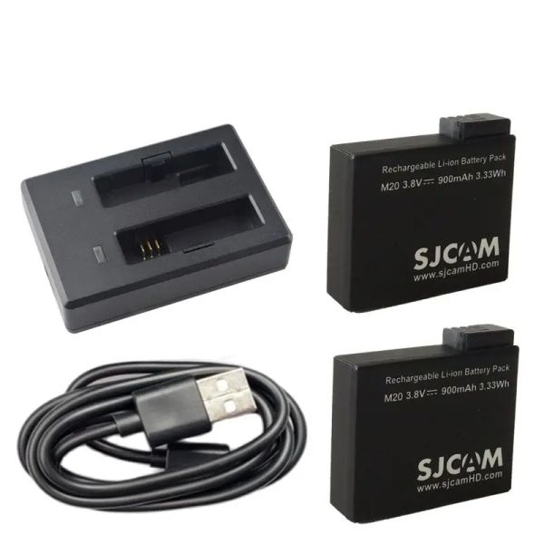 Accesorios Batería original SJCAM M20 (baterías de 2 piezas + cargador dual) Batería de lenta recargable de 900 mAh para cámara de acción de aire SJCAM M20/M20