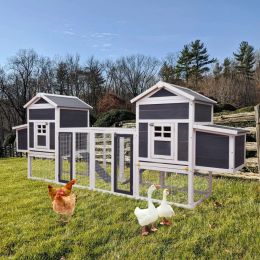 Accesorios Gallinero de madera para exteriores, jaula grande para gallinas de 124 ", casa para conejos, rampa extraíble, jardín, patio trasero, casa para mascotas, caja nido para pollos