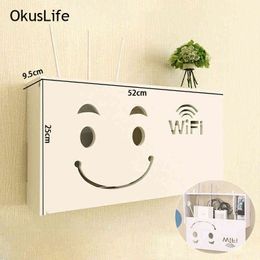 Accessoires Verpakking Organisatoren Kantoor Wandgemonteerd Hout Draadloze Wifi Router Opbergdoos Plank Wandkleden Beugel Kabel 3 Maten Huisdecoratie Rek