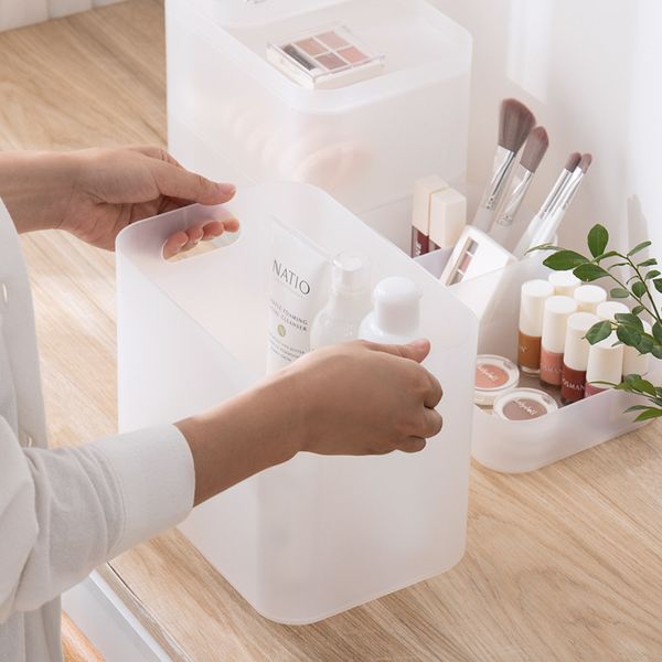 Accesorios Organizadores de embalaje Caja de almacenamiento transparente esmerilada de plástico Venta al por mayor Productos creativos para el hogar Conjunto de espejo cosmético Middl