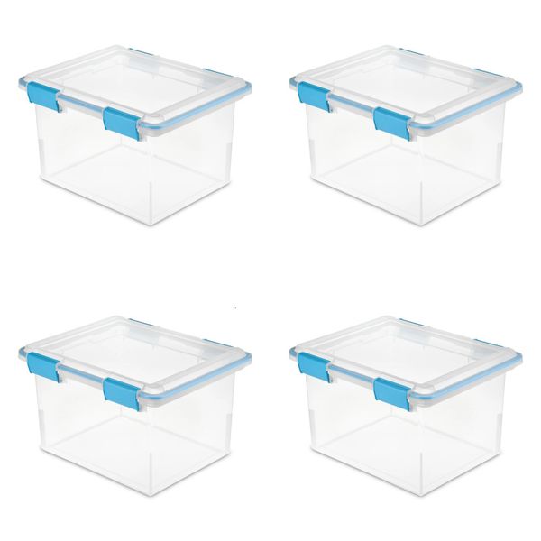 Accessoires Emballage Organisateurs Boîtes de rangement Bacs Sterilite Boîte à joint 32 Qt Base transparente et couvercle Aquarium bleu Ensemble de 4 230715