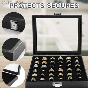 ACCESSOIRES ORGANISATEURS D'ECCORTÉE ÉLECTRAGE ET PRATIQUE Organisateur de bague et de boucle d'oreille - 36 créneaux de rangement avec couvercle en verre transparent Y240417