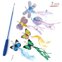 Accessoires Pet Cat Toy 7pcs Rod de pêche drôle Cat Stick Variété de papillons et de libellules chats jouets suministros para gatos cn (origine)