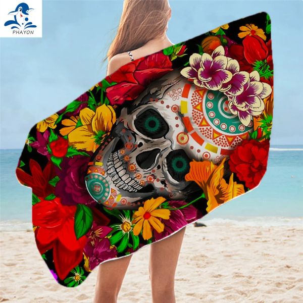 Accessoires Phayon 2021 Luxury Microfiber Beach Tails for Adult Skeleton Skull Flowers Bath Tails Home / Hotel Travel Camping Accessoires