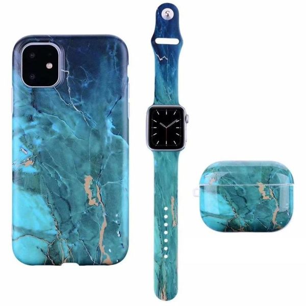 Accessoires Coque de téléphone pour iPhone 11 12 Pro Max XS Max XR 7 8 Plus Housse en caoutchouc Bracelet de montre 38/40/42/44 pour Airpods Pro Case Fran11ps