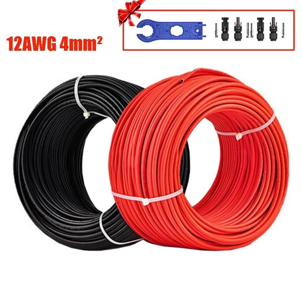Accesorios Cable fotovoltaico 12AWG Cable de panel solar de 4 mm Cable negro + rojo para conexión de módulo solar Aprobación TUV Sistema fotovoltaico de energía