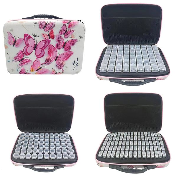 Accesorios Patrón de mariposa rosa Bolso Diamante Mosaico Pluma Herramientas de pintura Maleta Accesorio Almacenamiento Grano Contenedor Organizador 231027