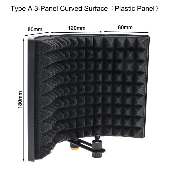 Accessoires Shield d'isolement de microphone en plastique 3Panel Écran de vent de surface incurvé pliable 3/8 