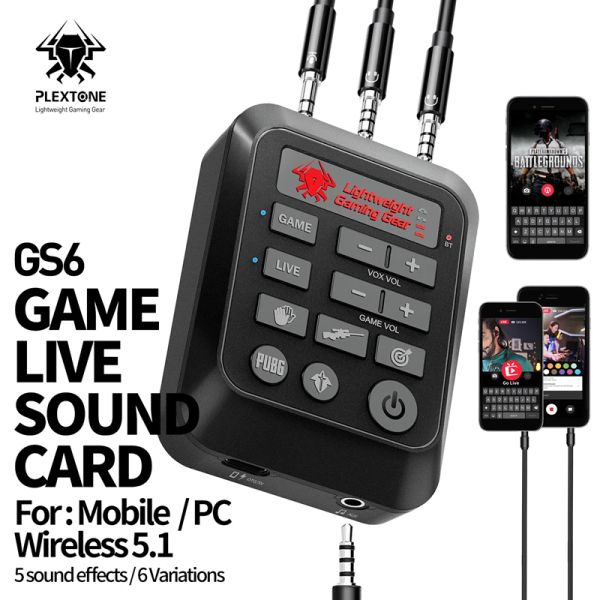 Accesorios Plextone GS6 Juego Tarjeta de sonido en vivo Conecte con cable o inalámbrico 5 efectos de sonido 6 variaciones para teléfono móvil PC