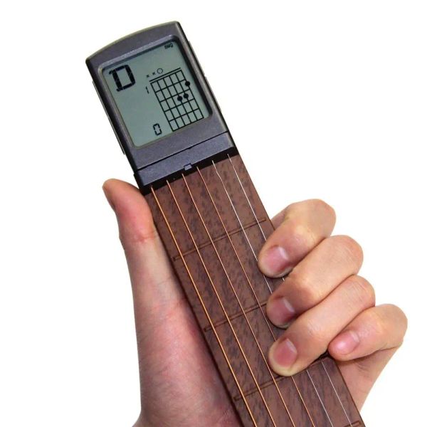 Accessoires Pocket Guitar Chord Practice Outil de guitare portable Neck pour débutant d'entraîneur avec un écran de graphique d'accords rotatifs (batterie incluse)
