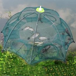 Accessoires portables parapluie pliant automatique Type de pêche nette de crevettes cage crabe pêche à poisson net 6 8 10 12 16 20 trous Pesca iscas outils