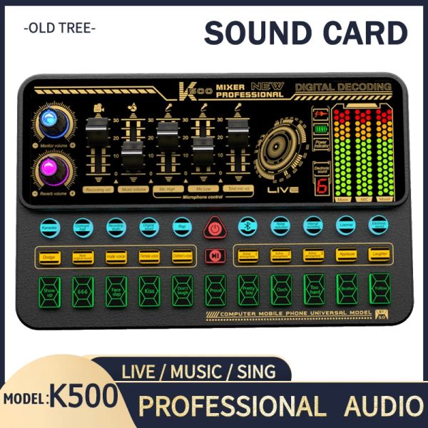 Accessoires Professional K500 Portable Bluetooth USB Sound Card Game Studio Record Live Tiktok Broadcast Streaming pour l'ordinateur de téléphone de guitare