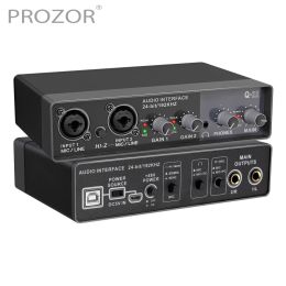 Accessoires Prozor 192KHz Préamplificateur microphone Professionnel 2x2 Interface audio USB Mic Guitar Bass Computer Recording Sound Card