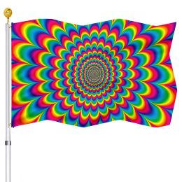 Accessoires Psychedelische regenboogvlag voor binnen en buiten Decoratief Dubbel gestikte tuinvlaggen UV-lichtbestendige banner voor dames en heren