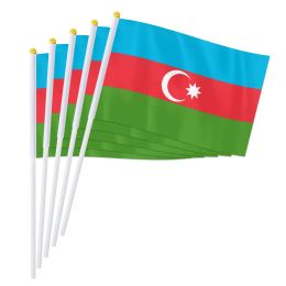 Accessoires PTEROSAUR 14*21 cm drapeau à main de l'Azerbaïdjan, drapeau national azerbaïdjanais décor des pays du monde petit drapeau ondulant à la main, 50/100 pièces