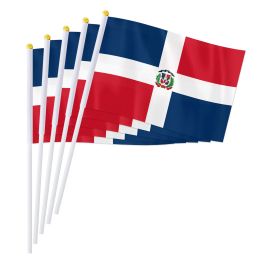 Accesorios PTEROSAURIO Bandera de mano dominicana de 14 * 21 cm, Regalos de decoración de escritorio de países del mundo con bandera pequeña ondeando de mano de República Dominicana, 50/100 piezas