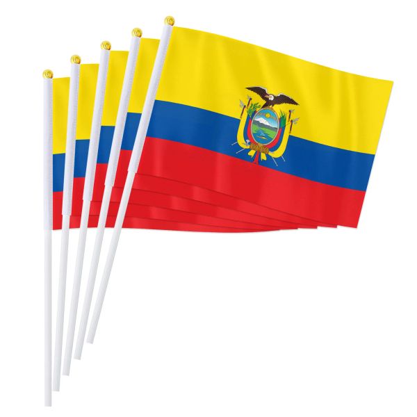 Accessoires PTEROSAUR 14*21cm drapeau à main de l'équateur, monde international équatorien national équatorien petit drapeau ondulé décoration de bureau cadeaux