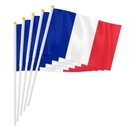 Accessoires PTEROSAUR 14*21cm drapeau à main de France, monde international FR France national français petit drapeau ondulé décoration de bureau cadeaux