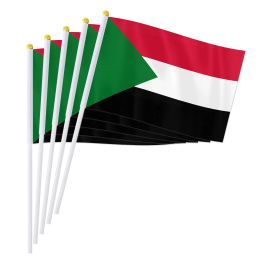 Accessoires PTEROSAUR 14*21 cm drapeau à main du Soudan, drapeau national soudanais du Soudan monde pays africains petit drapeau ondulé à main, 50/100 pièces