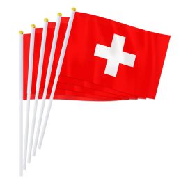 Accessoires PTEROSAUR 14*21 cm drapeau à main de la suisse, monde européen suisse suisse national à main petit drapeau ondulé décoration de bureau cadeaux