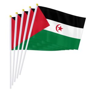 Accessoires Pterosaur 14*21cm Western Sahara Handvlag, West Sahara National World African Landen Hand met hand vastgehouden kleine golvende vlag, 50/100pcs