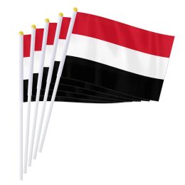 Accesorios PTEROSAURIO 14 * 21 cm Bandera de mano de Yemen, Bandera nacional de Yemen Países del mundo Decoración Regalos Bandera ondeante de mano pequeña, 50/100 piezas