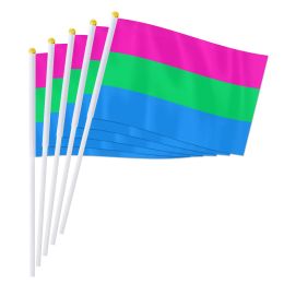 Accessoires Pterosaurus 14x21cm Polysexual Pride Hand Flag, LGBT Polysexual Hand Hand Waving Small Flag voor LGBTQ Party Decor Gifts, 50/100pcs